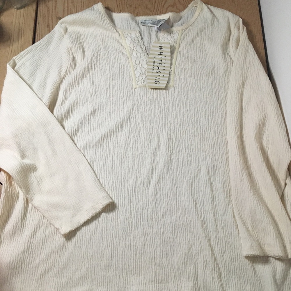 B75 New Women’s White Stag Plus Cream Lace Top Lightweight Stretchy Size 26W/28W